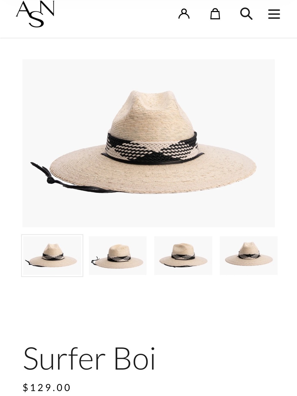 Surfer Boi Straw Wide-Brim Hat with Black Trim
